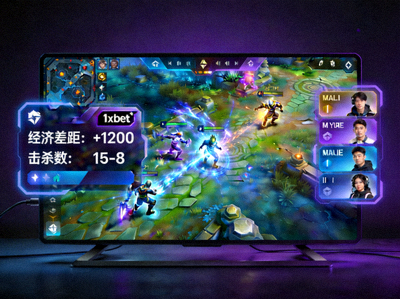 1xbet 電子競技賽事直播畫面，結合遊戲畫面與經濟差距、擊殺數等數據